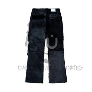 Men's Genuine Leather Cargo Pants Black Winter Windproof Breathable - Product Image 4