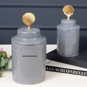 Recipiente con Tapa de Diseño Floral de Mármol para Decoración de Cocina, Metal y Vidrio Decorativos de Lujo, Chapado en Oro - Product Image 4