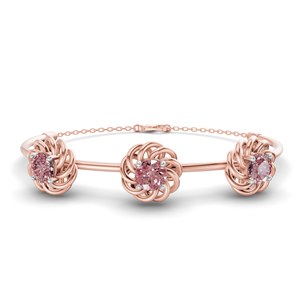 กำไลข้อมือทองคำ 14k รูปทรงเกลียว ประดับเพชรทรงกลมสีชมพูสดใส เพชรเลี้ยงในห้องปฏิบัติการ น้ำหนัก 1 กะรัต แบบเปิดได้ ทูวี. สร้อยข้อมือผู้หญิงลายดอกไม้สวยงาม - Product Image 1