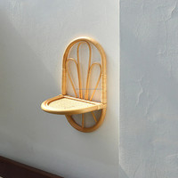 Étagère murale flottante en rotin tressé faite à la main, couleur et taille personnalisables, très vendue, pour rangement de salle de bain et décoration intérieure, avec verre