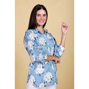 Blusa de Mujer Estilo Bohemio Vintage con Botones, Estampada Floral, Tejida, para Oficina, Verano - Product Image 2