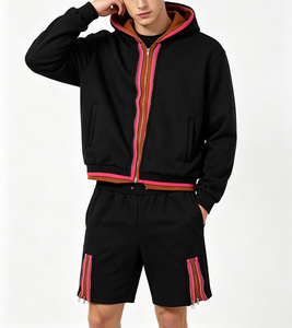 Conjunto Deportivo de 2 Piezas para Hombre con Capucha, Cierre Completo con Cremallera, Ribete en Color Contrastante, Transpirable, Agradable al Tacto, Corte Holgado, Duradero, ODM OEM - Product Image 3