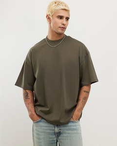 Camiseta Extra Grande de Algodón Verde Oliva para Hombre, Manga Corta, Cuello Redondo, Estilo Casual, Ajuste Jersey, Color Sólido, Diseño Liso - Product Image 3