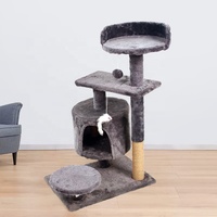 Tour de surveillance pour chat pas cher avec perchoir de qualité supérieure - Planche E1, corde de jute de 4 mm et peluche de 350 g/m² (beige/gris), mobilier pour chat de grande valeur