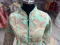 Veste matelassée pour femme, col mandarin, manches longues, imprimé floral, coton, vêtement d'automne, fermeture boutonnée, épaisseur standard, cadeau