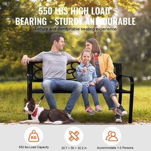 Banc de jardin en métal d'extérieur de 50 pouces avec dossier, capacité de charge de 550 lb, pour parcs et patios - Product Image 3