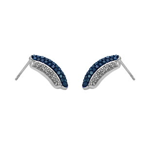 1.06 Cttw White & Blue Diamond <b>Stud</b> Earrings 925 Sterling <b>Silver</b>, Round & Baguette Cut Natural & Color-Enhanced Diamond Earrings - Product Image 2