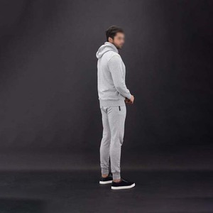 Survêtement gris à capuche pour homme, coupe droite, couleur unie, décontracté, avec poches latérales, pour l'automne, 100 % coton respirant - Product Image 2