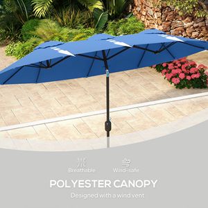 Ombrellone da Esterno Blu Navy 9.5 con Pulsante di Inclinazione e Manovella, 3 Prese d'Aria e 12 Stecche, Doppio Lato - Product Image 3