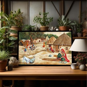 Traditional Scenery Acrylic Painting on <b>Canvas</b> with <b>Wood</b> Frame Multicolor Indoor Wall Decor Artwork - Product Image 4