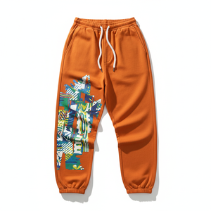 Pantalon de survêtement orange en coton pour homme, coupe droite, imprimé coloré, taille élastique avec cordon de serrage, style décontracté, antistatique, haute qualité, collection automne - Product Image 1