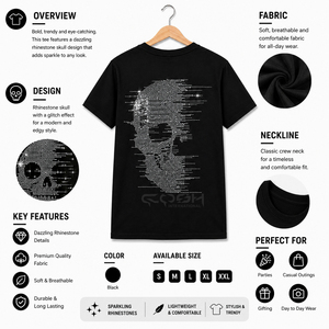 Cosh International OEM ODM T-shirt en coton noir premium pour homme avec motif crâne de cristal, style Hip Hop Streetwear, fournisseur en gros - Product Image 6