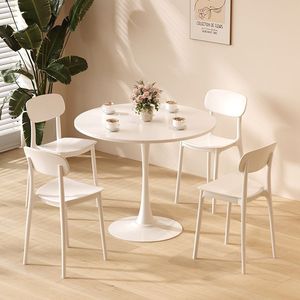 Modern All-White 5-Piece <b>Dining</b> <b>Set</b> with Round <b>Table</b> and <b>4</b> Chairs <b>for</b> <b>Small</b> Apartment Cafe - Product Image 3