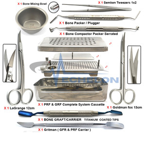 Juego de 9 instrumentos dentales de acero inoxidable para cirugía de flap lingual con PRF e implantes, con caja GRF y manual de instrucciones. - Product Image 2