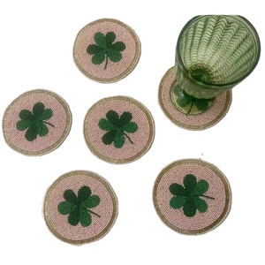 CRYSTAL CRAFT Indian Handcrafted Customizable <b>Beaded</b> <b>Coaster</b> with Glass Seed Beads Handmade Embroidery Cup Mat - Product Image 1