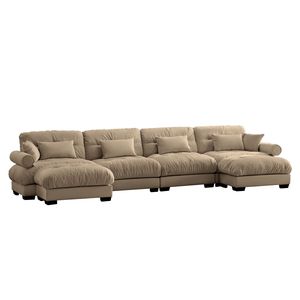 Divano Sezionale Moderno a U in Velluto, 4 Posti, con Pouf Mobili, Convertibile, Profondo e Confortevole, Imbottito per Soggiorno - Product Image 4