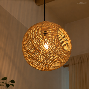 Lámpara Colgante de Ratán Tejida a Mano, Estilo Contemporáneo, Ecológica, Redonda, Acabado Natural, Decoración Interior para el Hogar - Product Image 5
