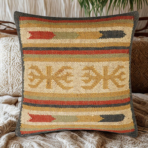 Square Woven Cotton Pillow With Striped Embroidery Pattern For Indoor Outdoor Use All Season Decorative <b>Cushion</b> - Product Image 4