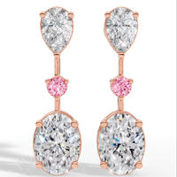 Boucles d'oreilles pendantes en diamant rose ovale de forme poire cultivé en laboratoire |   Bijoux fins en or 10 carats avec double breloque |   Boucles d'oreilles de luxe pour mariage et cadeau de mariée