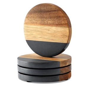 Teak Wood Coaster Set with <b>Black</b> Steel <b>Frame</b> | Handcrafted Minimalist Design Wholesale - Product Image 2