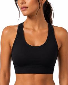 Soutien-gorge de sport dos nageur tendance pour femme, noir uni, maintien élevé, écologique, séchage rapide, sans coutures, pour le yoga, en Spandex et Polyester - Product Image 5
