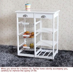 Carrello da Cucina Bianco con 2 Cassetti, 3 Cestelli, 3 Ripiani, in Legno di Quercia, con Ruote (Codice Sostitutivo 85659263) - Product Image 3