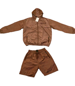 Daizen Star Unisex Lightweight Breathable Hooded Windproof Tracksuit Set Brown Nylon Casual Autumn Wear Zipper Pockets Elastic - Product Image 1
