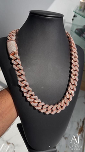 Chaîne cubaine en argent sterling 925 plaqué or rose avec moissanite, collier hip-hop glacé, certifié par un tiers AARVA JEWELS pour - Product Image 3
