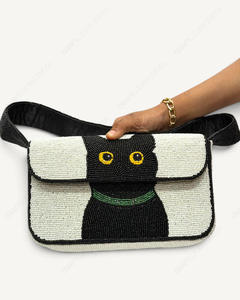 Indian Fully Handcrafted Black White Beaded Shoulder <b>Bag</b> Geometric Design <b>Novelty</b> Evening Handbag Wholesale OEM Private Label - Product Image 2
