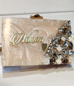 Pochette de soirée de luxe pour femme en résine époxy avec fermeture magnétique, étanche, personnalisable avec logo, motif fleur diamant - Product Image 6