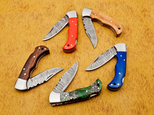 New Arrivals Handmade Damascus Steel Folding Pocket (Wood & Resin <b>Handle</b>) <b>Knives</b> with Sheath Customizable OEM Industrial - Product Image 6