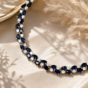 925 Sterling Silver Blue Gemstone Pear Cut Wedding <b>Moissanite</b> Diamond Necklace <b>Jewelry</b> - Product Image 3