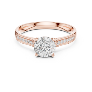 Anillo de Compromiso en Oro Rosa con Diamante Central Redondo y Acentos de Piedras Laterales, Joyería Clásica para Boda - Product Image 1