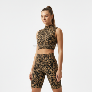 Private Label Leopard Print Yoga Set Women Sports Bra and Shorts Gym Workout Fitness Activewear for Brands OEM - Product Image 1