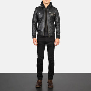Blouson Bomber en Cuir Noir à Capuche pour Homme Bravado – Élégant, Premium, Style Motard, Streetwear, Chaud, Confortable et Durable - Product Image 6