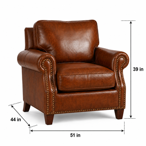 Fauteuil vintage en cuir véritable marron cognac avec accoudoirs roulés, garniture cloutée et pieds en bois - Product Image 2