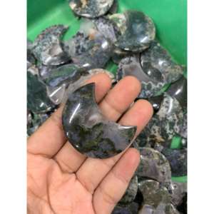 Indonesian Natural Green Moss Agate Moon Cabochon 4x2 cm Polished Loose Gemstone for Jewelry Making and <b>Craft</b> Use - Product Image 4