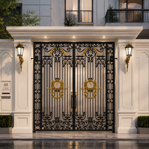 Portail en fer forgé artistique – Design néoclassique – Portail à double battant pour allée de villa – Facile à assembler et à transporter - Product Image 3
