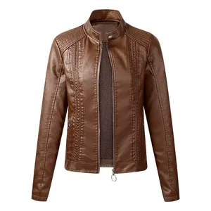 Veste en cuir véritable de luxe pour femmes avec col à boutons pression, matériau de qualité supérieure - Product Image 5