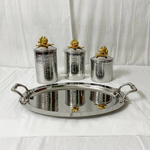 New Launched High End Gold Metal Hammered Canister <b>Set</b> Oval Tray Dining Decor Handmade Airtight Storage Containers Food Safe - Product Image 6