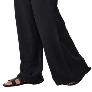 Pantalon large noir tissé à cordon de serrage pour femme – Confort léger et décontracté au quotidien - Product Image 3