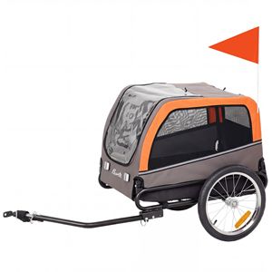 Rimorchio per Bicicletta per Cani a Sgancio Rapido, Carrello per Animali Domestici con Riflettori, Bandiera e Guinzaglio di Sicurezza, 2 Ingressi - Product Image 1