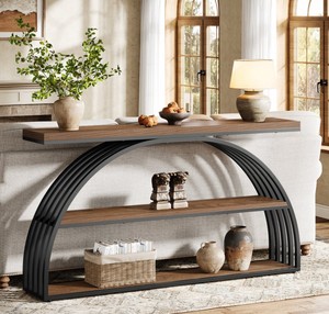 Mesa Consola Moderna de Madera Maciza con Estructura de Hierro y Almacenamiento para Comedor o Sala de Estar Estilo Rústico - Product Image 3