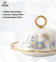 Nouvelle becasse à beurre en porcelaine fine, design luxueux, couvercle en dôme, bouton et bordures dorés, écologique, sans BPA, non toxique, forme ronde, pour service