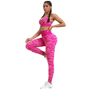 Pink Women's <b>Seamless</b> Activewear Set Square Neck Tank Top Full Length <b>Leggings</b> Stretch Breathable Soft Comfortable All Seasons - Product Image 2