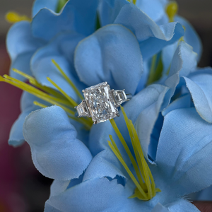 14K White Gold Radiant Diamond Ring 2.5 Carat Center with 1.10 Ct Trapezoid Side <b>Stones</b> D VVS2 - Product Image 5