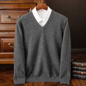 Pull en cachemire pour homme, col en V, manches longues, multicolores, automne-hiver, style business, décontracté chic, doux et confortable, tricoté - Product Image 1