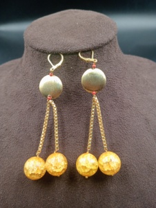 Boucles d'oreilles créoles vintage plaquées or avec perles d'ambre taille ovale, bijoux cadeau pour femme, forme géométrique - Product Image 6