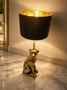 Luxury Golden <b>Leopard</b> Floor <b>Lamp</b> with Black Shade | AC Powered Neon Bulbs Animal Sculpture Standing <b>Lamp</b> Living Room Home Decor - Product Image 3