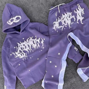 Conjunto de Sudadera con Capucha y Pantalones Deportivos Estampados para Hombre, de Tejido Grueso y Ecológico, Estilo Urbano, Chándal Holgado Informal para Fitness - Product Image 1